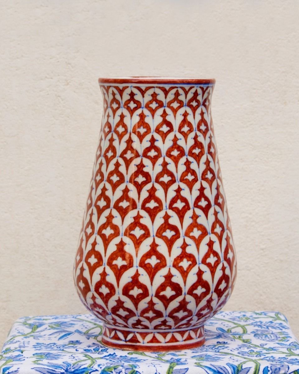 44_2__1 Handcrafted Blue Pottery Vase(Red) - Image 1