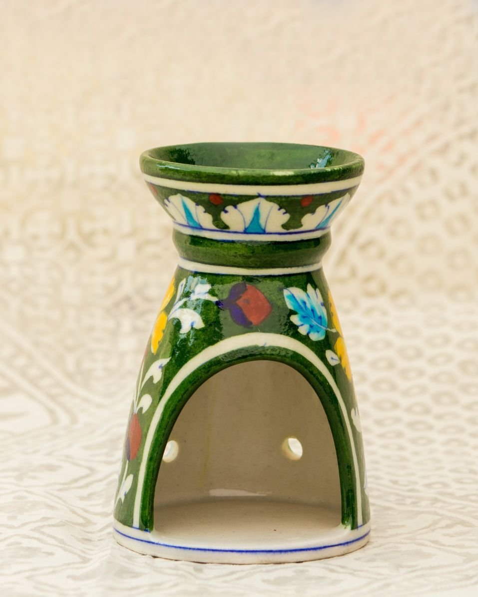 6d4654a9-8f8c-4c7d-b3ba-ef946830740d Blue Pottery- Handcrafted Aroma Candle Stand(Green) - Image 1